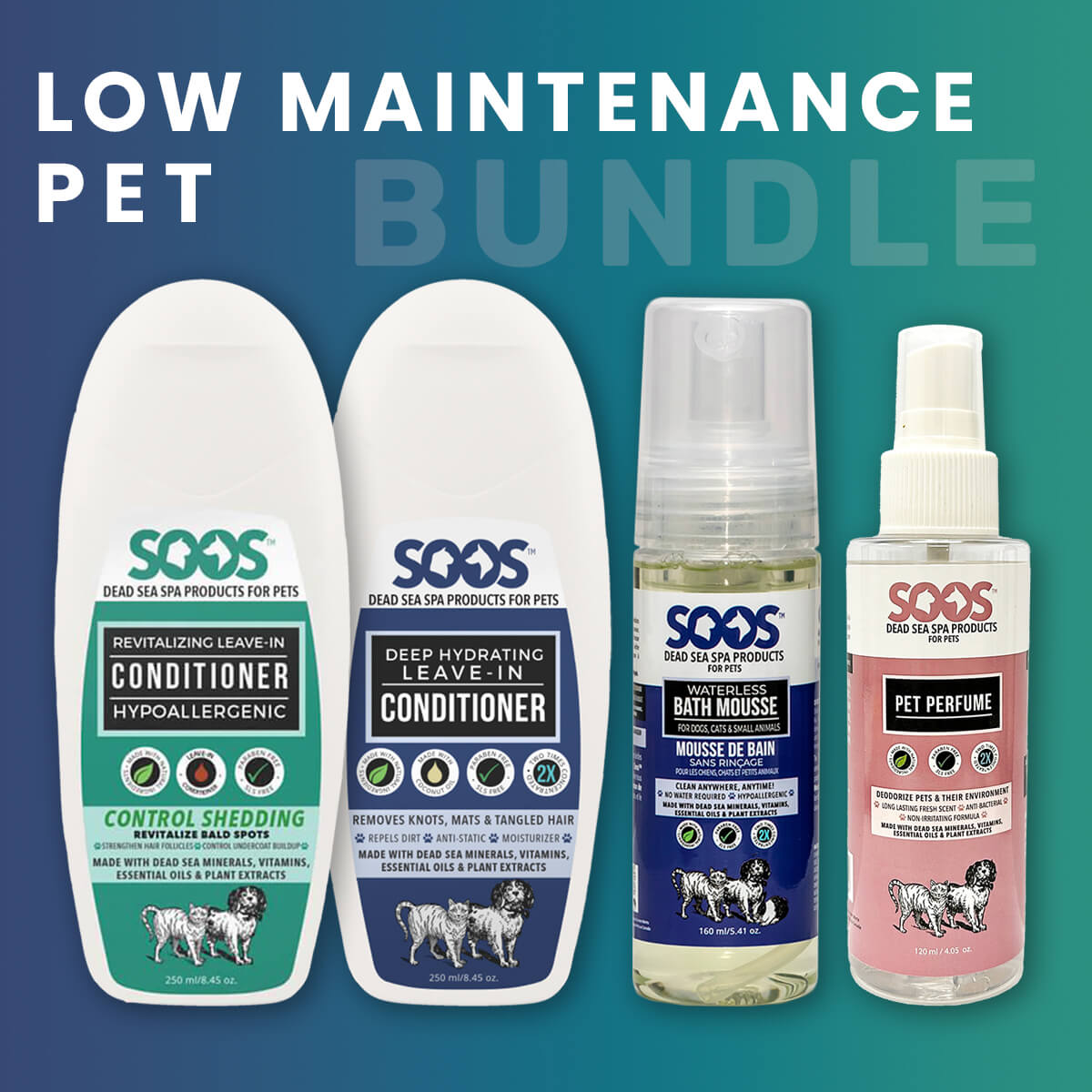 Natural Dead Sea Low Maintenance Pet Bundle For Dogs & Cats - Soos Pets