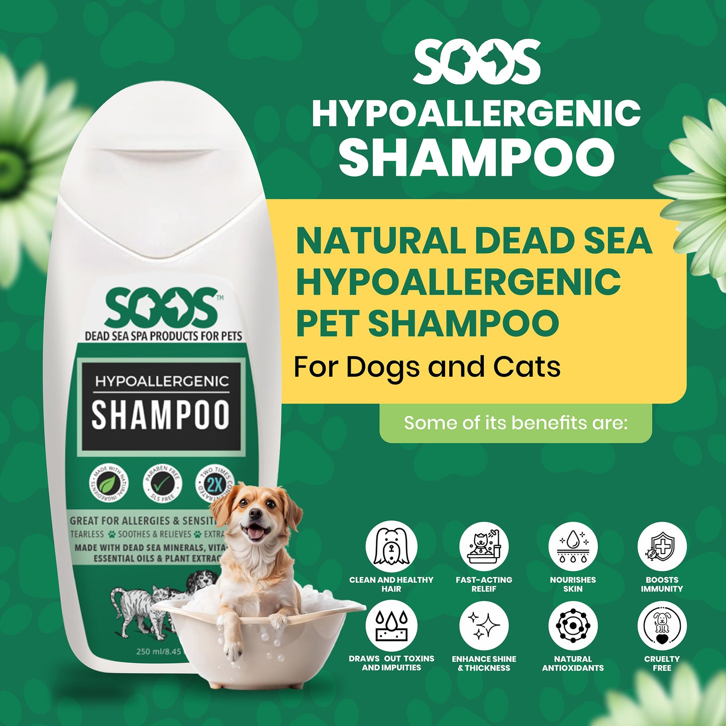 Natural Dead Sea Hypoallergenic Pet Shampoo For Dogs & Cats