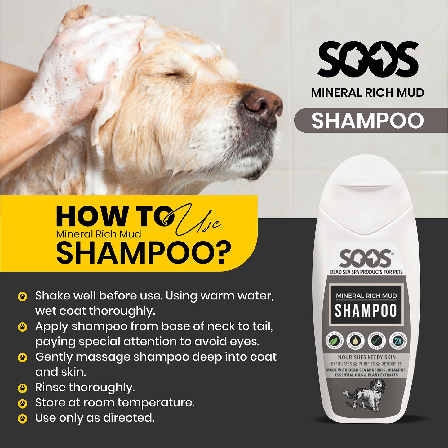 Natural Dead Sea Mineral Rich Mud Pet Shampoo For Dogs & Cats