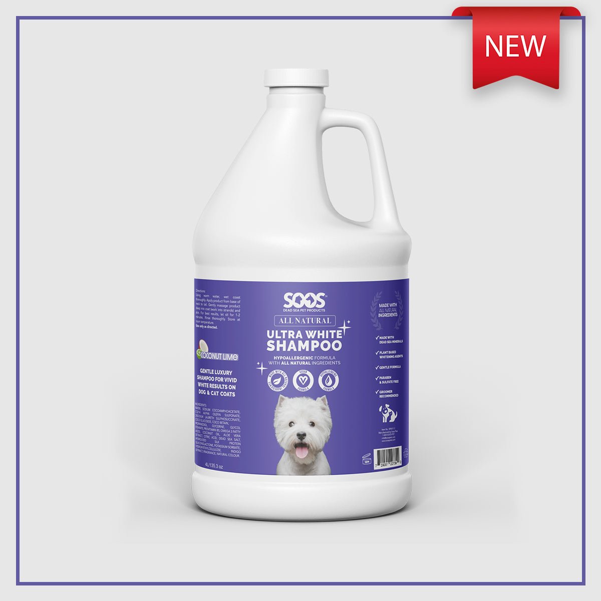 All Natural Ultra White Hypoallergenic Shampoo For Dogs And Cats - Soos Pets