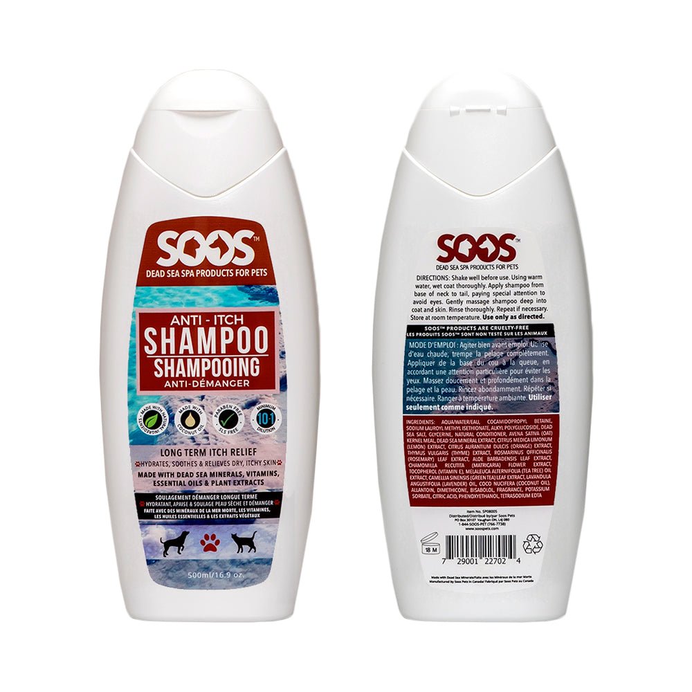 Anti-Itch Pet Shampoo For Dogs & Cats - Natural Dead Sea Minerals - Soos Pets