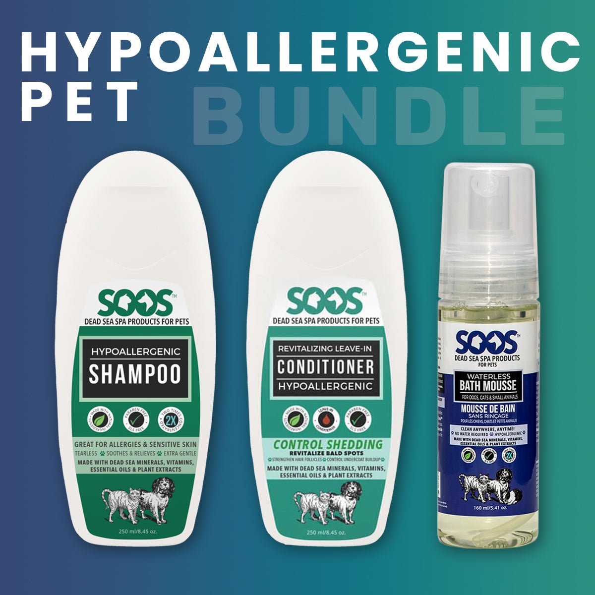 Natural Dead Sea Hypoallergenic Pet Bundle For Dogs & Cats - Soos Pets